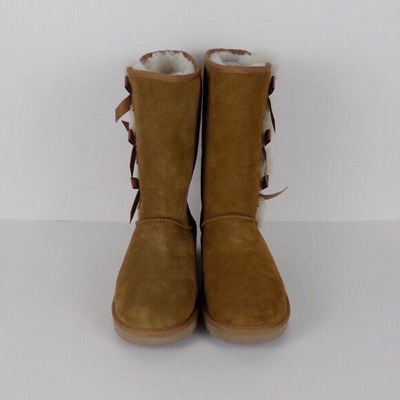 Koolaburra by UGG Victoria Tall Boots Size 11 Wide Chestnut Tan Bows - Picture 4 of 11